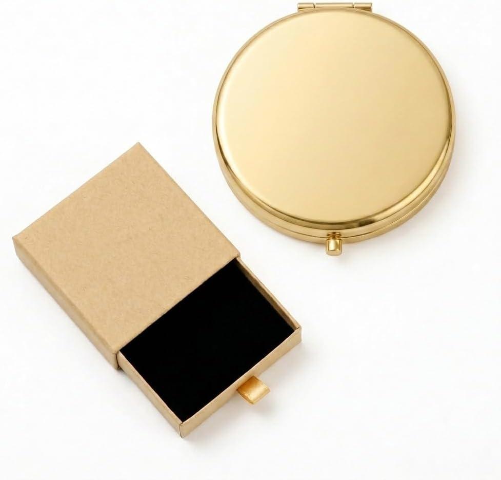 Magnifying Compact Double-Sided 1X/2X Round Pocket Handheld Travel Makeup Portable Pocket Mirror (1, Gold)