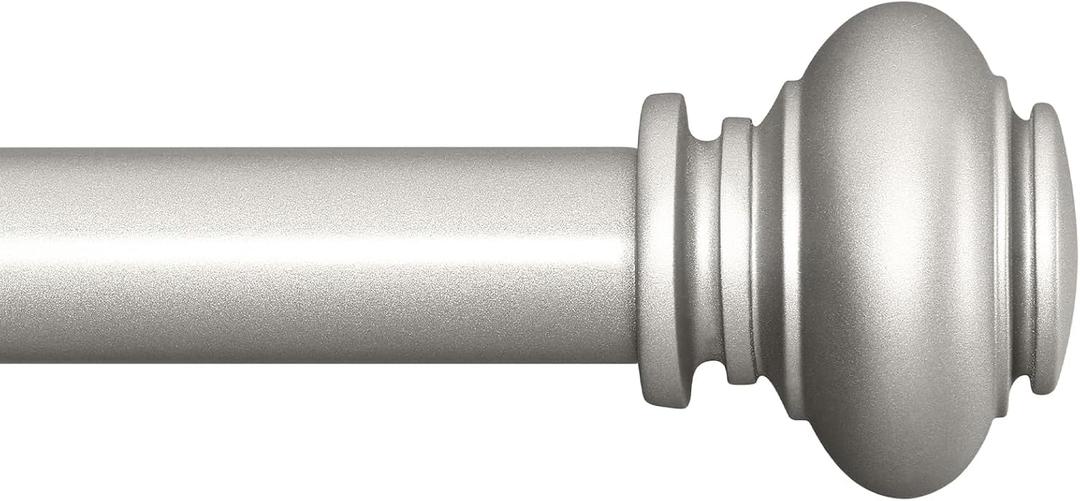 SIMEWIN Silver Curtain Rods for Windows 28 to 48 Inches Adjustable Decorative 1 Inch Diameter Single Window Curtain Rod Set with Classic Finials, Silver Finishing