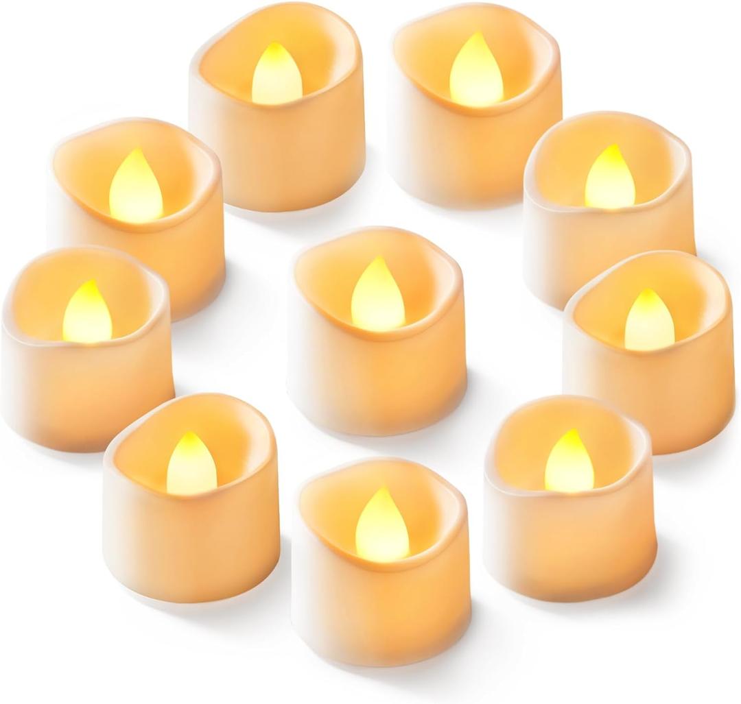 Homemory 12-Pack Flameless LED Tea Lights Candles Battery Operated, 200+Hour Fake Electric Candles TeaLights for Votive, Aniversary, Wedding Centerpiece Table Decor, Funeral, Halloween, Christmas (Bright Amber Glow  White Body)