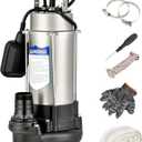 1HP Submersible Sewage Grinder Pump, Stainless Steel Housing, 2" NPT Discharge - For 30"+ Deep Sewage Basins, Septic Tanks, 52.5ft Head 6076GPH Max Flow, 115V (10400GPH(2HP))
