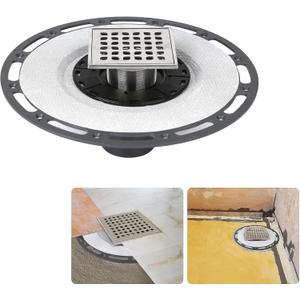 4-Inch Square Shower Drain with Bonding Flange - Durable Stainless Steel Shower Drain Flange Kit for Quick Drainage, Easy Installation, Ideal for Bathroom & Wet Area Renovations