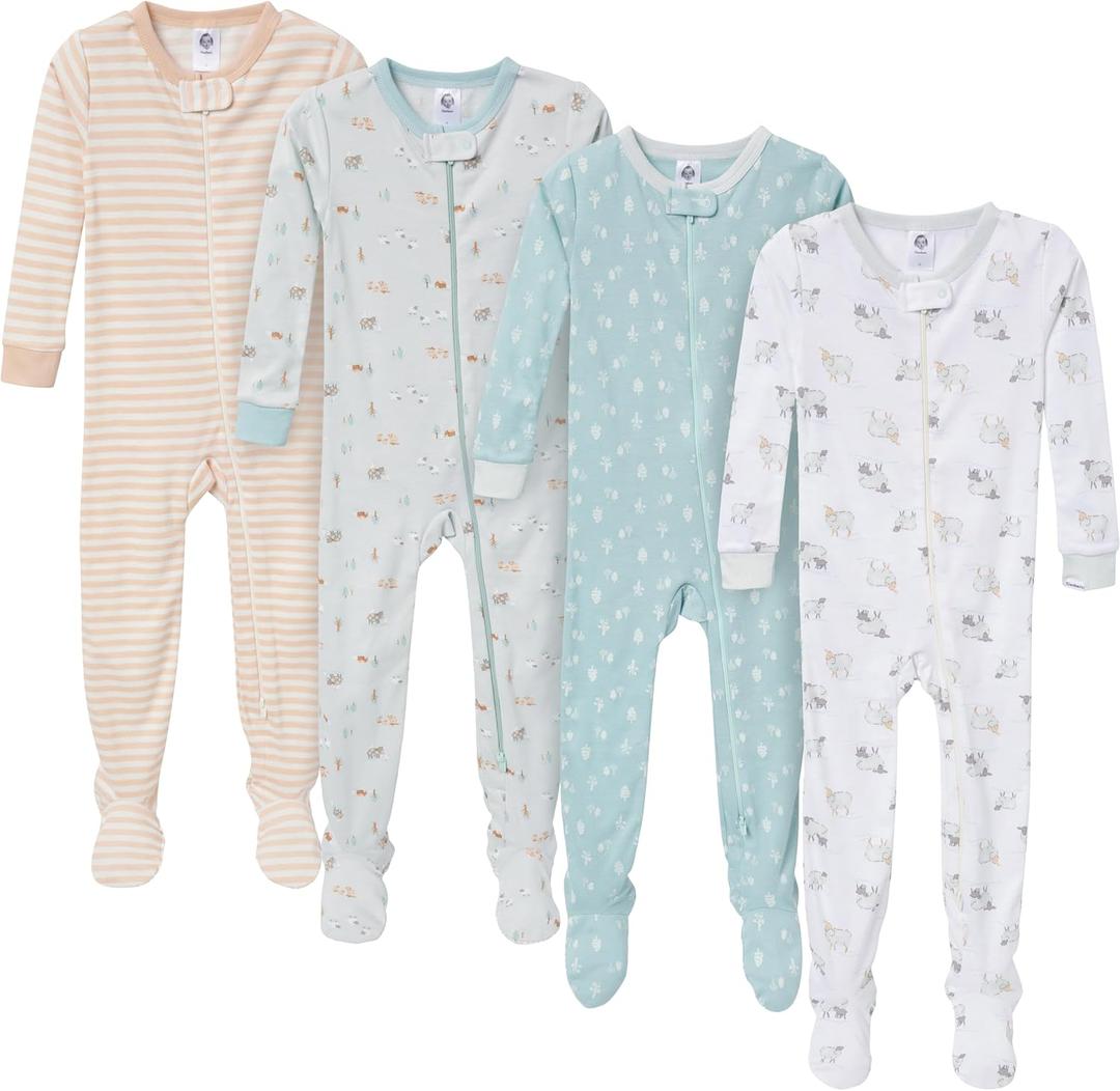 Gerber baby-boys Baby-boys 4-pack Footed Pajamas (12 Months, Farm)