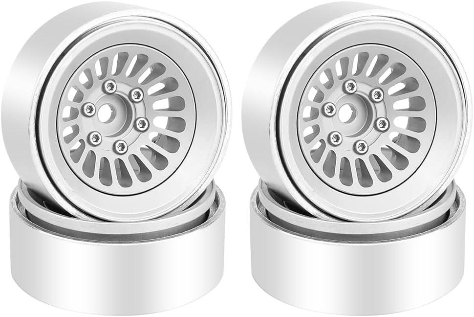 CNC 1.3" Beadlock Wheel Rim for SCX24 1/24 TRX4M Ascent18 1/18 RC Crawler Aluminium Upgrade Part (Silver)