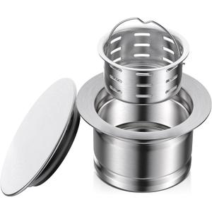 BOTEMY 3-1/2 Inch Extended Garbage Disposal Flange with Deep Strainer and Sink Stopper Flat Cover Kitchen Sink Flange Kit (Brushed)