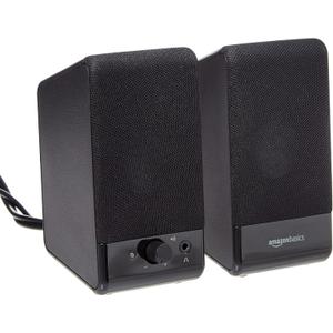 Amazon Basics USB-Powered Computer Speakers with Volume Control for Desktop or Laptop PC, Compact Size, Headphone Jack, Portable, Plug-N-Play, Black