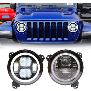 Tykick 9 Inch LED Headlights Round for Jeep Wrangler JL 2018 2019 2020 2021 2022 2023 2024 2025 Headlights Assembly With White Round Halo Daytime Running Lights,With Angle Adjustment Screw, 2 Packs