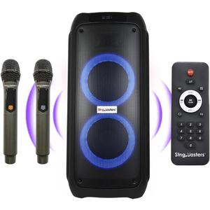 Party Box Karaoke Machine Speaker with 2 Premium Aluminium UHF Wireless Microphones for Kids & Adults,Portable Singing Speaker,PA System,Bluetooth,DJ Lights,Recording,Best Gift
