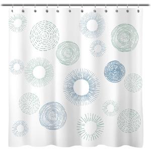 Sunlit Design Water Repellent Fabric Shower Curtain Light Blue Green Fireworks and Tree Modern Neat Printed Curtain White, 71"L x 71"W