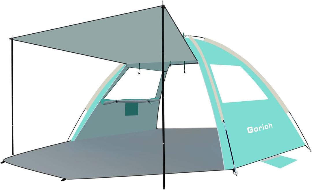 Gorich Beach Tent with Canopy - Easy Setup 3-6 Person Portable Sun Shelter, UPF 50+ UV Protection Sun Shade, Lightweight & Compact Beach Cabana for Family Travel (Turquoise)