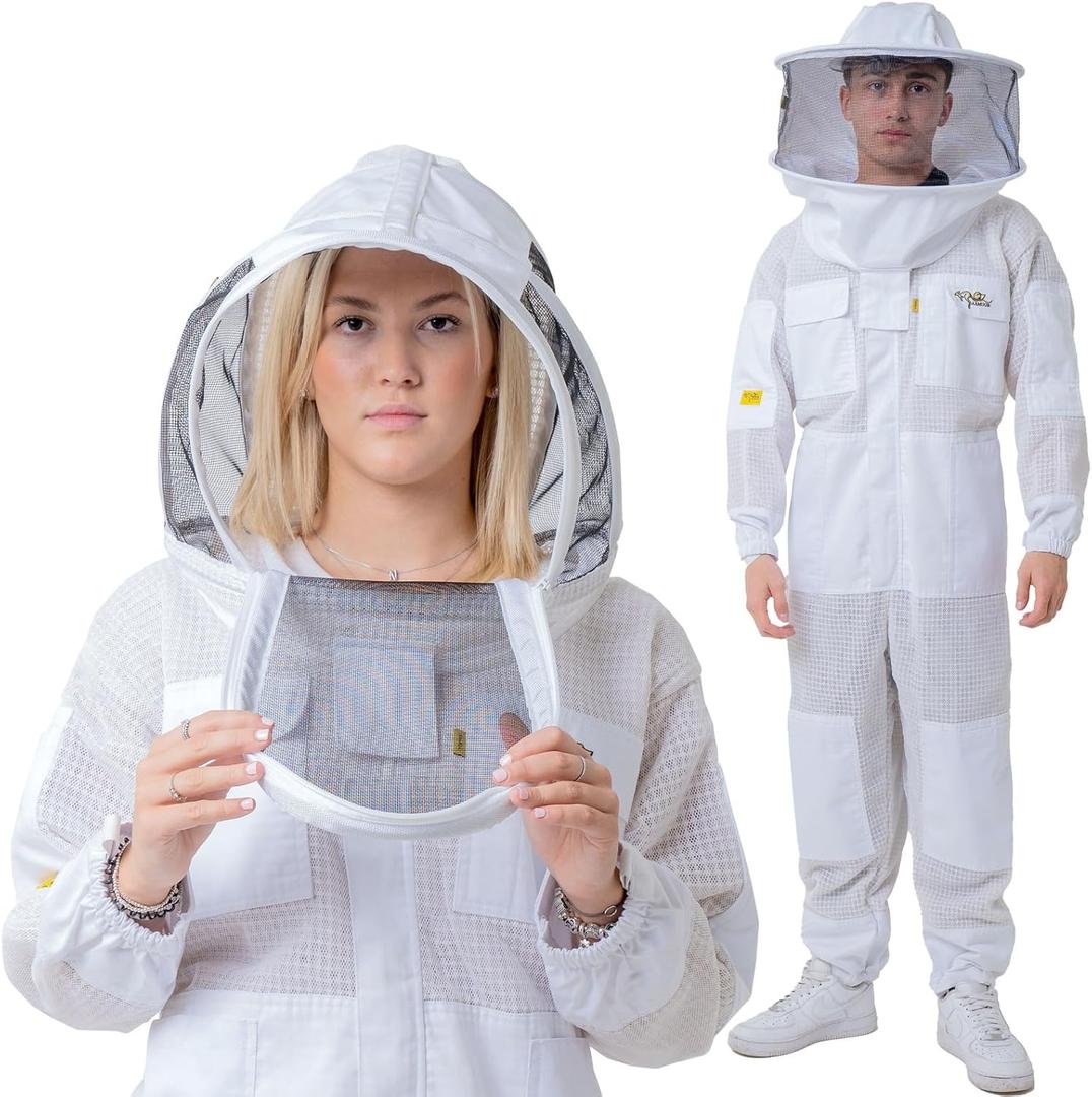 3 Layer Ventilated Bee Suit for Men & Women, Sting Proof Beekeeping Suit with Fencing & Round Veil, Professional Beekeeper Suit & Gear (XL), X-Large
