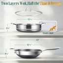 AOSION Hybrid 13 inch Stainless Steel Wok with Steamer, PFOA Free Cookware, Nonstick Wok Pan & Stir-Fry Pans with Lid and Draining Mat, Works on Induction, Dishwasher & Oven Safe