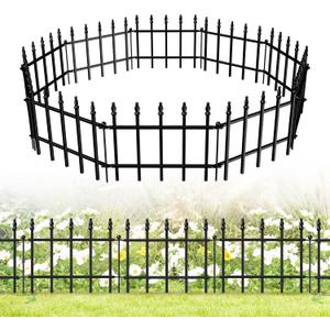 FOREHOGAR Decorative Metal Garden Fence 11in H x 12ft L, Small Border Fence Roman Column Deco, Garden Fencing for Flower Bed Lawn Landscape Outdoor, 10 Panels + 11 Stakes Black