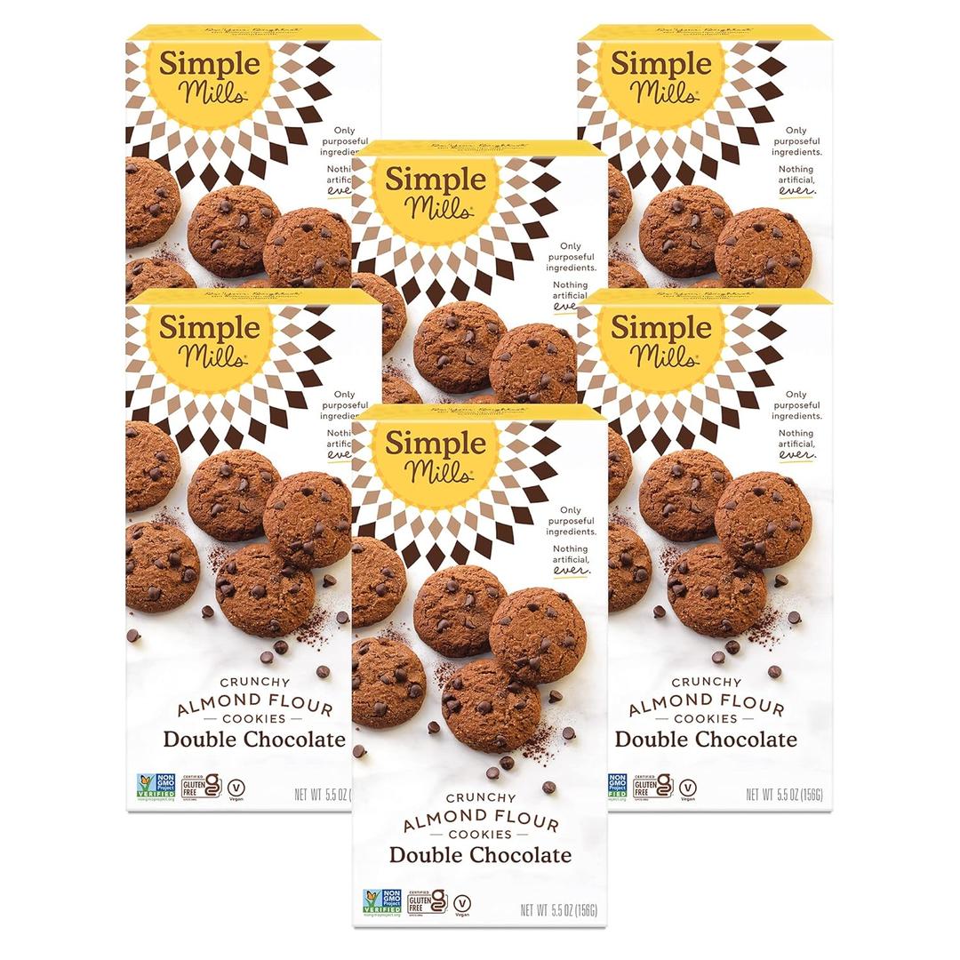 Simple Mills Almond Flour Double Chocolate Chip Cookies, Gluten Free and Delicious Crunchy Cookies, Organic Coconut Oil, Good for Snacks, Pack of 6, BBD: 07/12/2026