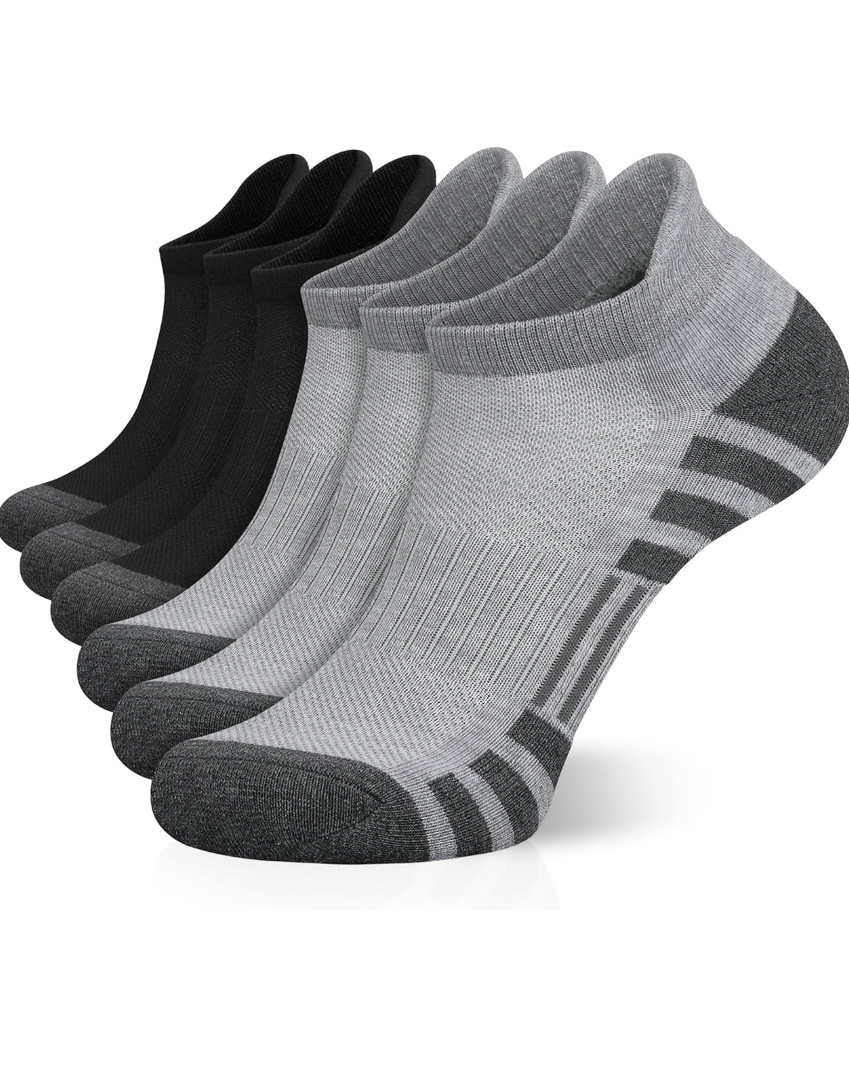Airacker Ankle Athletic Running Socks Cushioned Breathable Low Cut Sports Tab Socks for Men and Women (6 Pairs), 9-12