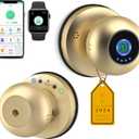 eLinkSmart Fingerprint Door Lock Smart Ball Door Knob with Key Keyless Entry Door Lock for Bedroom Apartment with Privacy Mode Bluetooth App iOS Watch Control Glod