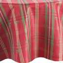Elrene Home Fashions Shimmering Plaid Holiday Fabric Tablecloth, 60" x 84" Oval, Red