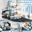 2 Tier Dish Drying Rack, Large Extendable Dish Racks for Kitchen Counter or Over Sink, Dishrack with Drainboard, 2-in-1 Anti-Rust Stainless Steel Dish Drainer with Utensil Holder & Cup Holder (Black)