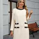 LifeShe Women's Long Sleeve Tweed Mini Dress Business Work Short Dress Elegant Cute Party Dresses (M)