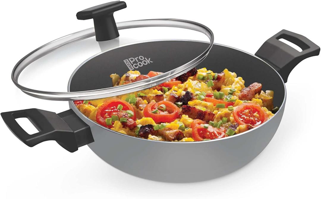 Black Pearl Non-Stick Kadai with Glass Lid & Handles, 26 cm 3.4 Litre, Induction Base & Gas Compatible, 3 Layer Cookware for Cooking, Frying, Serving Kadhai