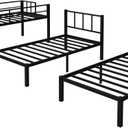 Mixcous Heavy Duty Triple Bunk Bed, Twin Over Twin Over Twin with Guardrails and Ladder, Metal Bunk Bed for 3, 3 Bed Teens and Adults, No Box Spring Needed, Black