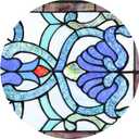 Yogoart Extra Large Horizontal Blue Victorian Stained Glass Window Panels Hanging Transom Window Panels (30" X 10")