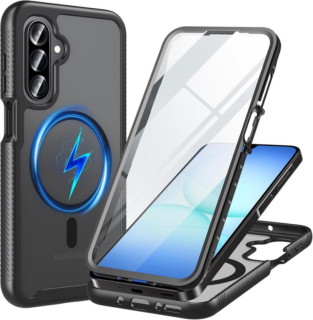 Hensinple for Samsung Galaxy A17/ A16 5G Phone Case, Built-in Screen Protector, Compatible with MagSafe, Military Grade Drop Protection Shockproof Translucent Matte Cover for Galaxy A17/A16/A26, Black