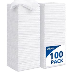 AIDEA Microfiber Cleaning Cloth White-100PK, Absorbent Cleaning Rags, Commercial Shop Rags Lint-Free, Scratch-Free, White Microfiber Towels for Cars, Kitchen Towels White 11.5 in.x 11.5 in.