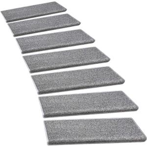 PURE ERA Bullnose Carpet Stair Treads Set Tape Free Non-Slip Indoor Stair Protectors Pet Friendly Rugs Covers Soft Skid Resistant Washable Reusable 9.5" x 30"(14 Pieces,Gray)
