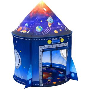 Play Tent for Kids Pretend Playhouse Indoor Outdoor Games Party Children Pop Up Foldable Tent Birthday Toy for Boys Girls Toddler Baby Playroom Gift, Rocket Ship Spaceship Space Themed