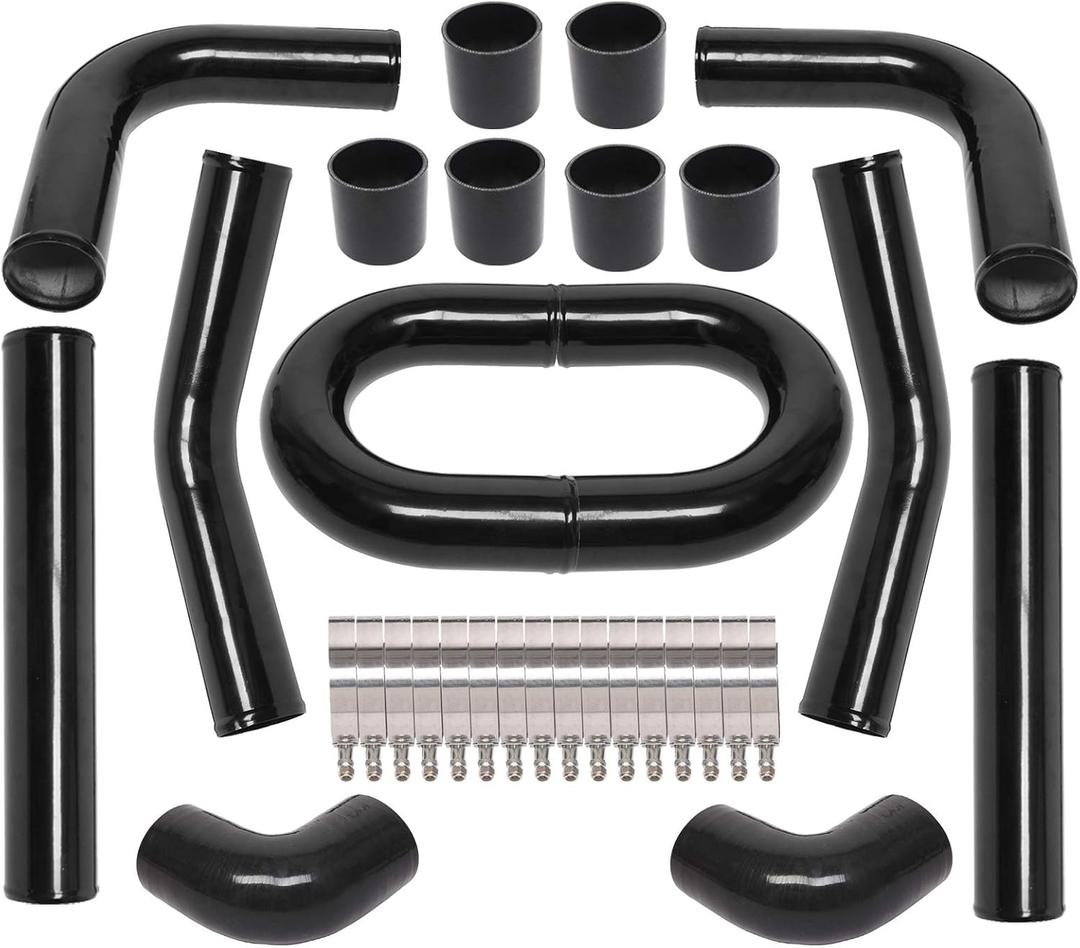8Pcs Universal Aluminum Intercooler Piping U-Pipe Black Kit with T-Bolt Clamps and Black Coupler (8Pcs 3 Inch)