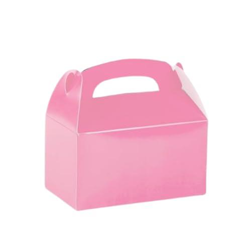 CHNLML 12 Pack Treat Boxes, 6.2x3.6x3.3 Inches Candy Gift Boxes, Party Favor With Handles, Paper Gift Boxes for Kids, Snacks, Candy, Toys, Birthday, Wedding, Halloween, Christmas (Pink)