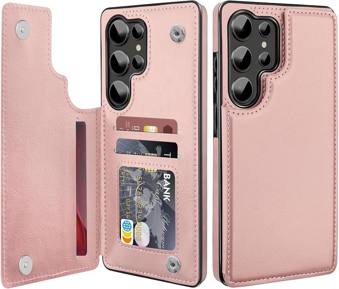 Bizzib for Samsung Galaxy S25 Ultra Case Leather Wallet with Card Holder, Flip Cover Kickstand Magnetic Closure Shockproof Heavy Duty Protective Case for Samsung Galaxy S25 Ultra,Rose Gold