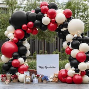 Red Black And White Balloons Garland Arch Kit, Double Stuffed Ruby Ivory Red White And Black Balloons Arch Kit for Birthday Baby Shower Anniversary Graduation Wedding Party Decoration
