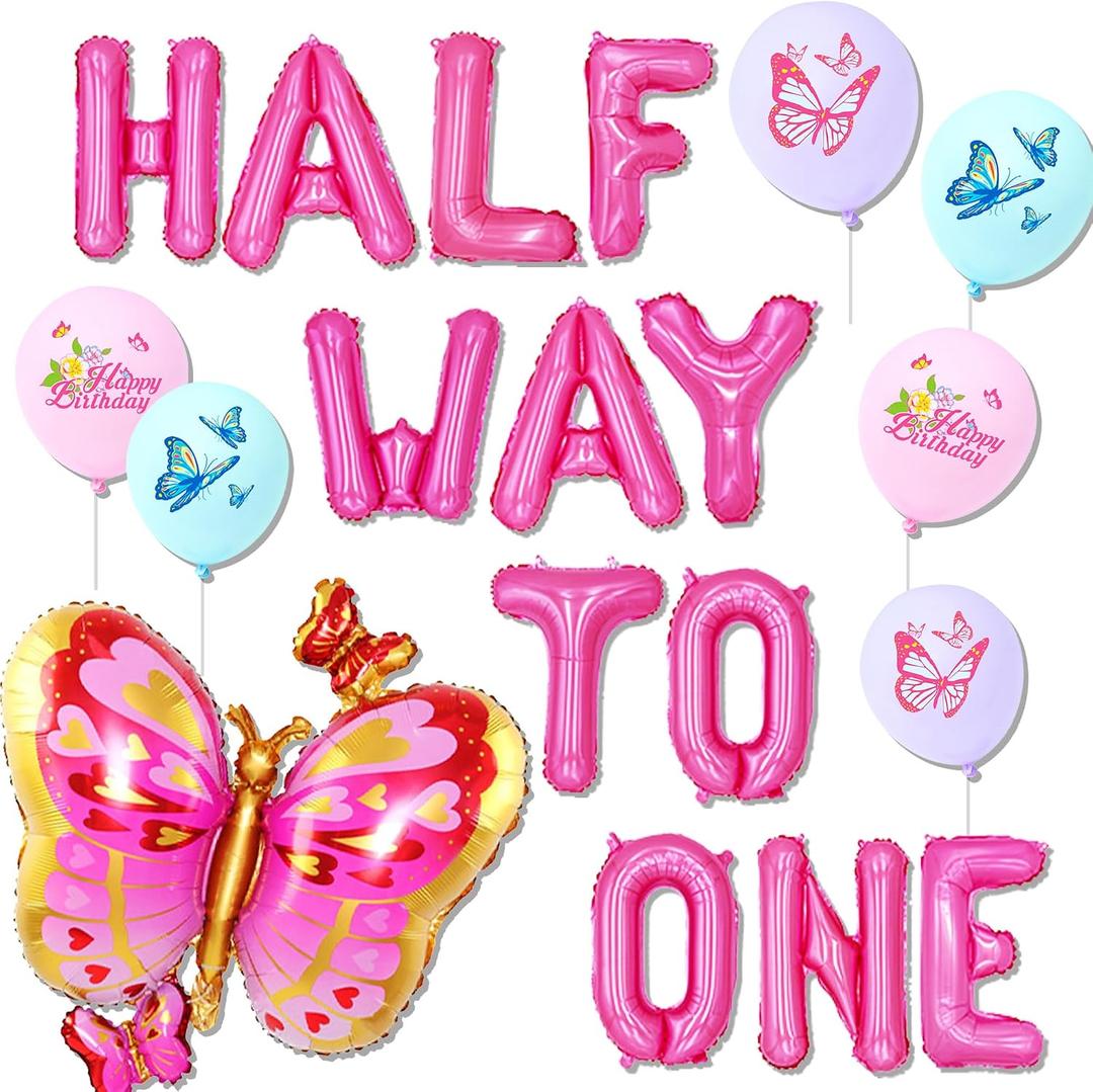 3 x JeVenis Butterfly Balloon Half Way To One Birthday Party Decoration | Butterfly Half Way To One Birthday Decoration Half Birthday Decorations Butterfly Balloon