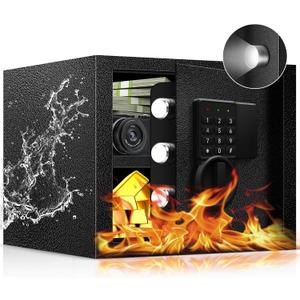 1.3 Cub Small Safe Box for Home Document, Security Safe and Lock Box with LED Sensor Light Keys for Money Jewelry Documents, Removable Shelf, Mute Function (1.3 cub ft)