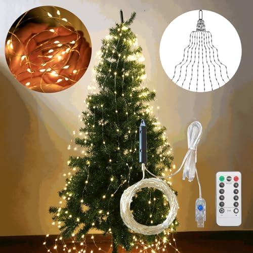 Cascading Twinkle Lights for Christmas Tree, 8 Modes Christmas Firefly Twinkle String Lights, Hanging Cascade Twinkle Lights (Warm, 3.28ft 20 Strip 200 Light)