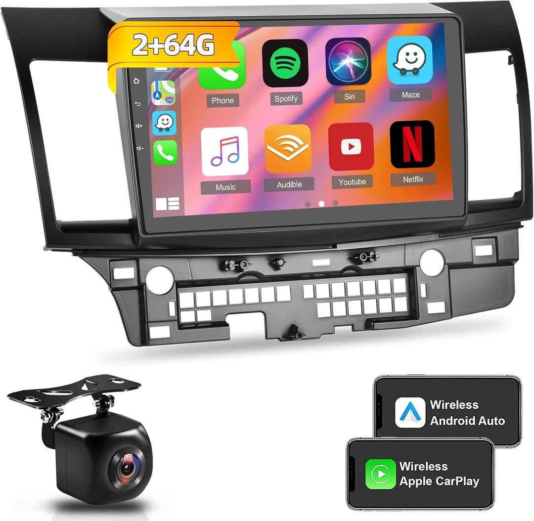 Android 13 Car Stereo for Mitsubishi Lancer 2008-2017 with Carplay Android Auto - [2+64G] 10.1 inch HD Touch Screen Radio GPS Navigation WiFi HiFi + AHD Backup Camera