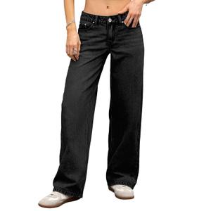 ELLEVEN Women's Low-Rise Baggy Jeans, High Stretchy Y2K Wide Leg Jeans Boyfriend Straight Leg Denim Pants (8)