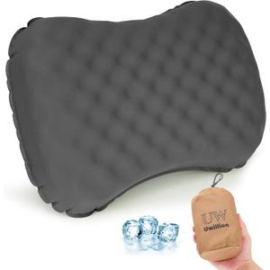 Camping Pillow with Ice Silk Memory Foam Cover - Ultralight Inflatable Pillow for Camping Lightweight, Ergonomic and Washable for Camping, Hiking, and Travel Gray (Grey)