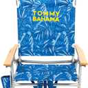 Tommy Bahama 2-Pack 5-Position Classic Lay Flat Backpack Beach Chair with Cooler and Cup Holder, Portable Folding Beach Chair for Tanning, Blue Tropical Leaves