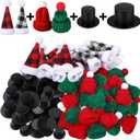 WILLBOND 120 Pcs Christmas Mini Santa Hat for Crafts Tiny Knit, Plastic and Plaid Hats Set Xmas Decoration for Christmas Tree Ornaments DIY Art, 6 Styles
