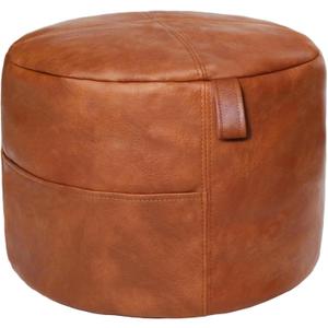 Thgonwid Unstuffed Faux Leather Pouf Cover Handle, Footstool Ottoman Storage Solution, Floor Footrest Cushion, 16.5Dx12H, No Filler, (Pocket-Handle) Amaretto