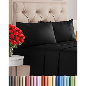 King Size 4 Piece Sheet Set - Comfy Breathable & Cooling Bed Sheets Set - Hotel Luxury Bedding for Women, Men, Kids, Teens, Boys & Girls - Deep Pockets, Ultra-Soft and Wrinkle Free - Oeko-Tex - Black