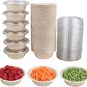 12 oz Round Disposable salad bowls with lids, Sugarcane Fiber Paper Bowls take away food containers Plant Fibers Freezer Safe 50 Pack