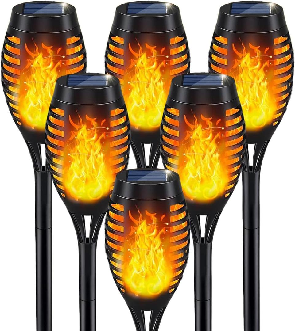 Solar Torch Lights Outdoor, IP65 Waterproof with Realistic Flickering Flame - Auto On/Off Garden Lights for Patio, Yard, Pathway, Enchanting Party Decor (6Pack)
