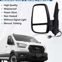 Driver Side Mirror,Mirror Assembly Compatible With 2015-2025 Ford Transit 150 250 350 350 HD,Transit Tow Power Glass,Towing Without Signal Light Non Heated,Black(Short Arm), medium