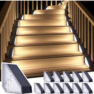 ROSHWEY Solar Stair Lights Outdoor Waterproof, 12 Pack Solar Powered Step Lights for Outside, Triangle Deck Step Light, Outdoor Decor Lighting for Front Porch, Backyard, Patio, Cool White
