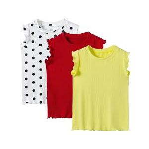 StyleSavvy 3-Pack Girls Dance & Gymnastics Tank Tops with Buckle Trim Everyday Casual & Versatile Wear Yellow Red White Size 150