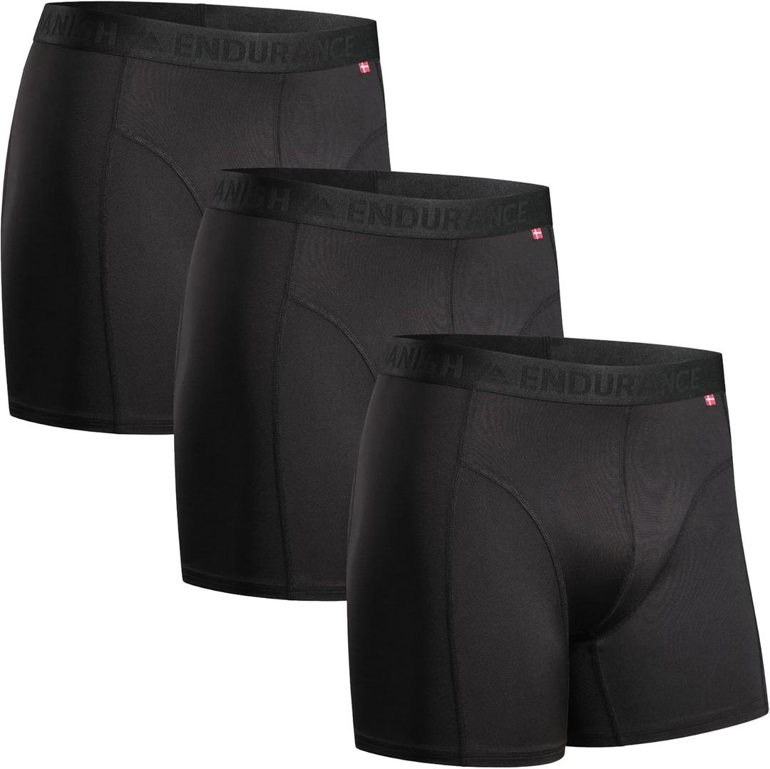 DANISH ENDURANCE Men's Performance Boxer Briefs (3-Pack)  Moisture-Wicking, Quick-Dry Comfort with Extra-Long Fit (Large, Black)