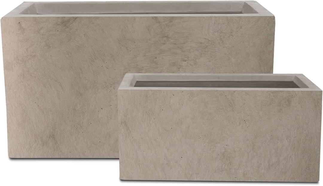 Kante 31.4" and 23.6" L Rectangular Concrete Planters (Set of 2), Outdoor Indoor Modern Plant Pot with Drainage Hole and Rubber Plug for Garden, Patio, Weathered Concrete Finish